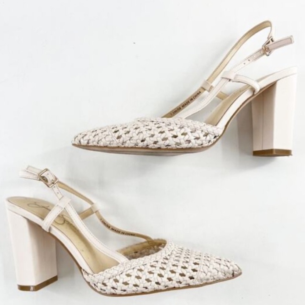 Jessica Simpson Cream Slingback Heels with Woven Design